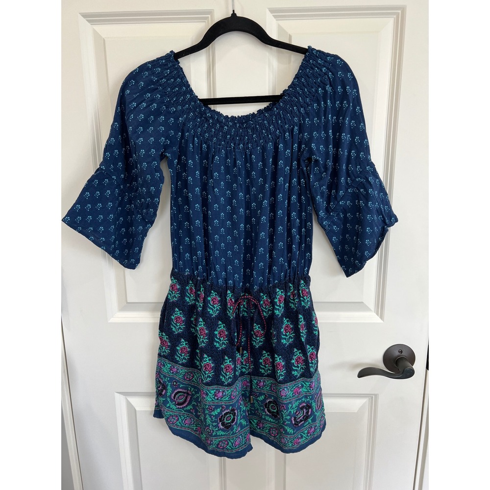 Anthropologie Off the Shoulder Floral Viscose Smocked Neck Shorts Romper Size XS
